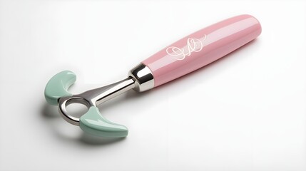 Pink & Green Shoe Horn on White Background