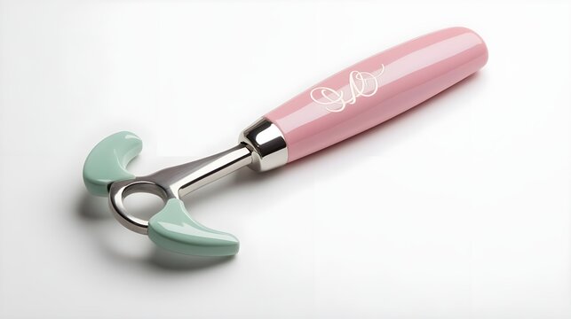 Pink & Green Shoe Horn on White Background