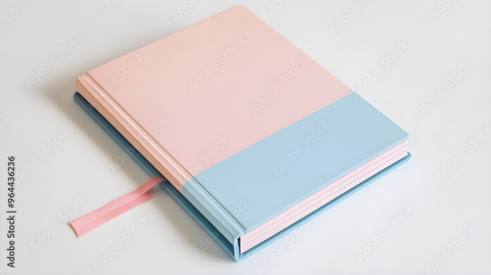 Poster pink and blue notebook with ribbon - simple minimalist design
