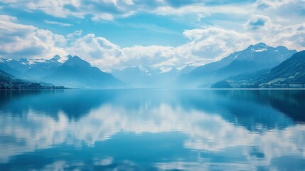 Fototapeta premium Calm Mountain Lake with Cloudy Sky Reflections