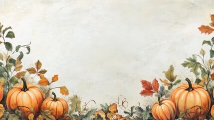 Autumn Harvest: Vintage Hand-Painted Leaves and Pumpkins Border