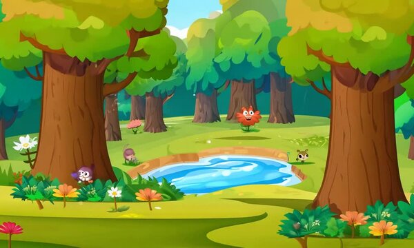 Cozy forest fairytale environment, cartoon style Generative AI