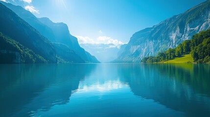 Mountainous Landscape with Calm Lake and Reflection