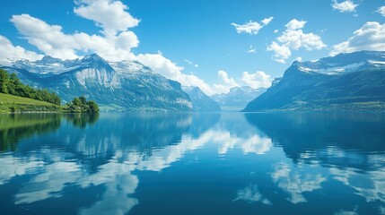 Fototapeta premium Mountain Range Reflected in Still Water of a Lake