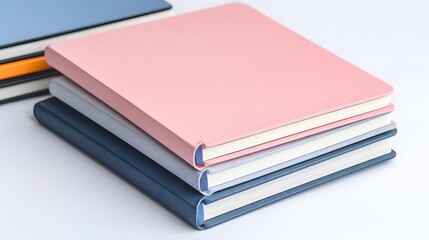 Stack of Colorful Notebooks on White Background