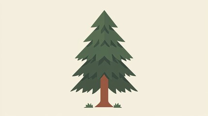 Pine tree icon with symmetrical branches, flat design perfect for camping or nature themes.