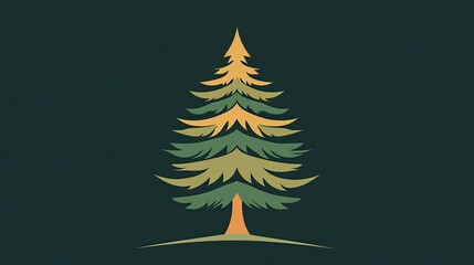 Obraz premium Pine tree icon with symmetrical branches, flat design perfect for camping or nature themes.