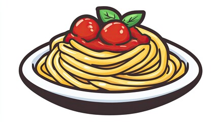 Spaghetti icon featuring noodles topped with tomato sauce, drawn with clean, sharp lines.
