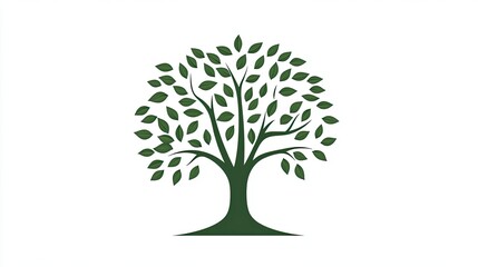 Obraz premium Tree icon featuring broad branches with leaves extending outwards, representing growth and sustainability.
