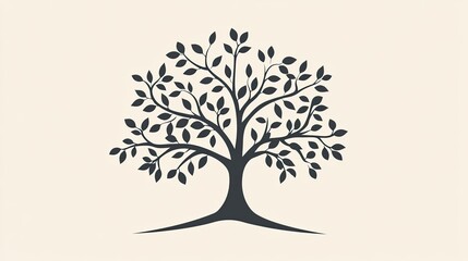 Obraz premium Tree icon featuring broad branches with leaves extending outwards, representing growth and sustainability.
