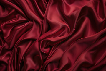 Fototapeta premium Luxurious draped red satin fabric, smooth texture with flowing folds