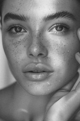 Black and White Portrait of a Beautiful Women Skincare Model