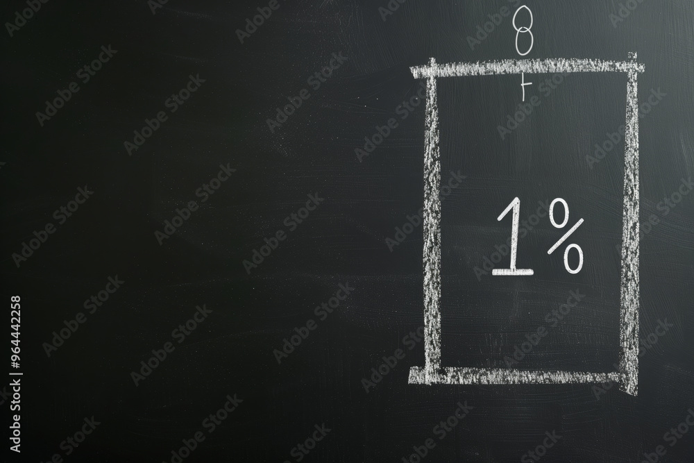 Poster chalkboard with a square drawn on it and the 1% written in the middle