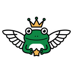 Flying Frog Prince Holding a Star Cartoon Illustration