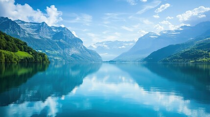 Naklejka premium Serene Mountain Lake with Stunning Reflections