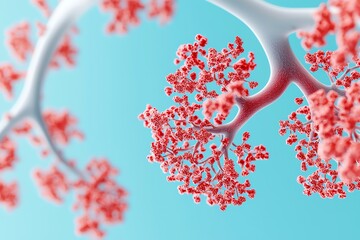 Human respiratory system, trachea to alveoli, 3D illustration