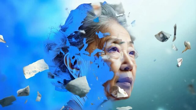 Asian woman patient with alzheimers disease, exploding head, memory loss concept