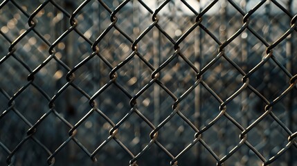 Naklejka premium Chain Link Fence A detailed shot of a chain link fence with sunlight casting shadows through the mesh
