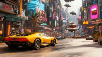 Obraz premium Vibrant Futuristic City Street Scene