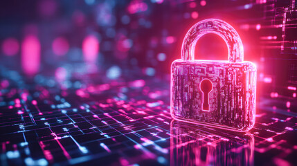 A digital image of a key and lock with a red background