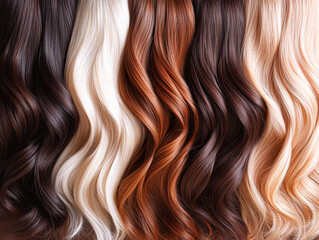 Fototapeta premium A row of hair extensions with different colors and lengths