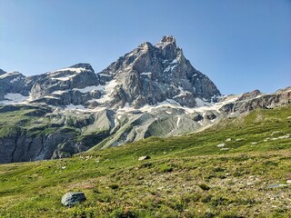 Cervino seen from Breuil Cervinia. View of the Matterhorn from Italy. Hiking in the beautiful Aosta...
