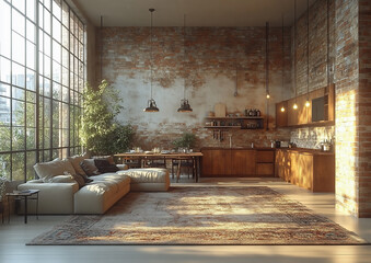 Interior of a room. Modern living space in a loft. Living room in a minimalist design.