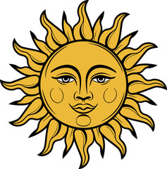 Decorative Sun Face Illustration in Yellow Color