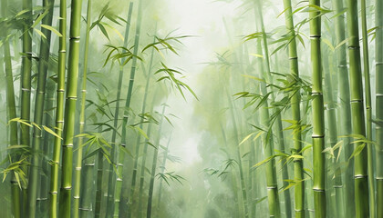 Bamboo Forest Serenity in Morning Mist - Wallpaper Texture