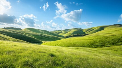 Fototapeta premium Rolling Hills A picturesque landscape of rolling hills with gently undulating terrain and fields of green