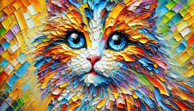 An oil painting of a cat using thick, impasto brush strokes