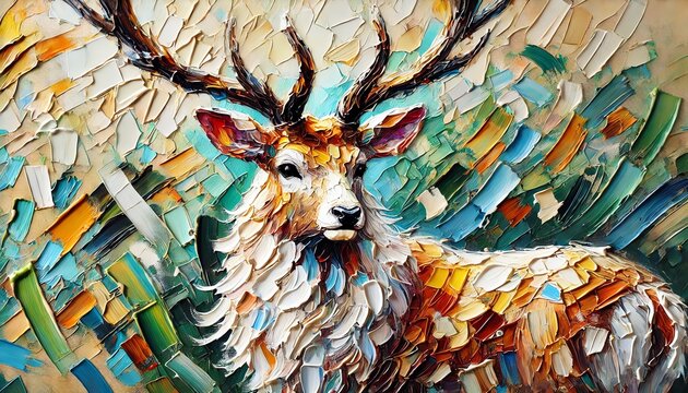 An oil painting of a deer using thick, impasto brush strokes