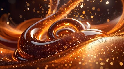 Background with golden flowing patterns glowing particles