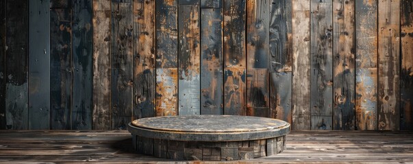 Create a podium mockup with a rustic barn wood look.