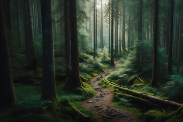 Obraz premium forest in the morning fog