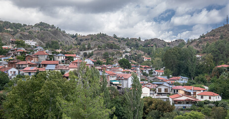 Obraz premium w of Phini (Foini), a picturesque, natural beauty, mountainous village in the Troodos Mountains at 920 m ASL, located nearby the town of Platres, Limassol district, Cyprus 