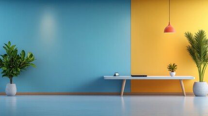 Modern Office Space with Vibrant Colors and Functional Furniture.