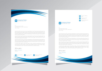 Corporate letterhead template design with blue colour waves, A4 Modern letterheads design template, Professional company letterheads template for business and project. Vector eps 10