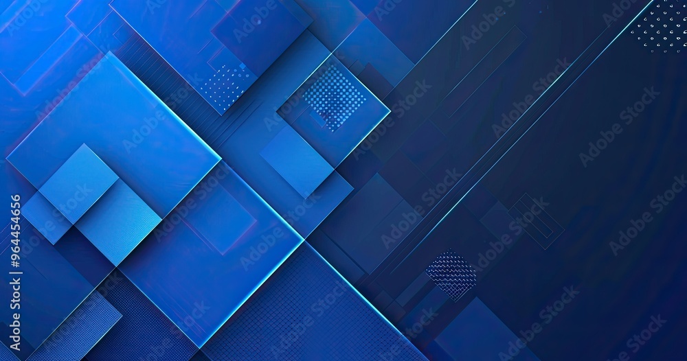 Poster a modern abstract design featuring geometric shapes in various shades of blue, creating a dynamic an