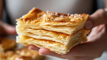 Delicious Layered Pastry Held in Hands