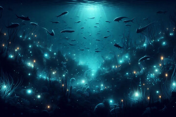 deepwater with fish background