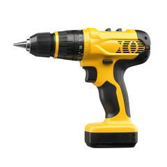 A powerful yellow cordless drill, perfect for any DIY project, featuring multiple settings for precision and efficiency. isolated on a transparent background