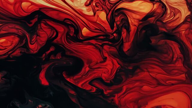 Abstract red and black liquid paint swirl