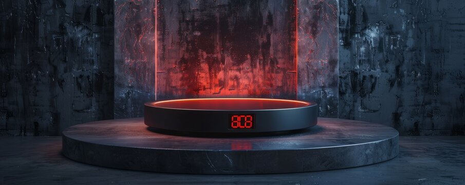 Mockup of a podium with built-in digital clock display.