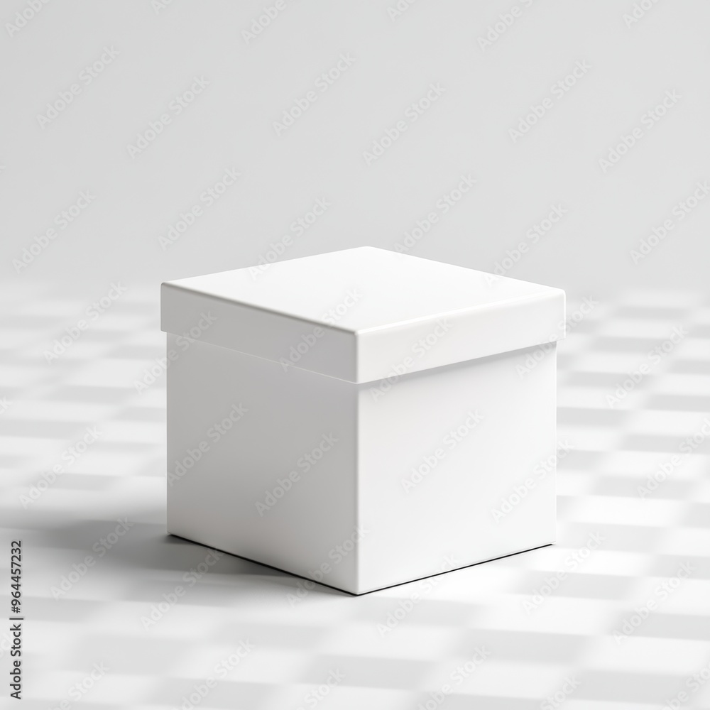 Poster a 3d render of a glossy white gift box with a closed lid, isolated on a plain background with soft s