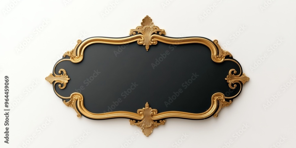 Poster a blank label in retro style with curved edges, created in a gold and black color palette, isolated 
