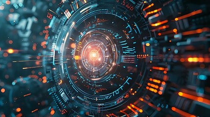 Obraz premium Futuristic Digital Tech Hub with Neon Lights