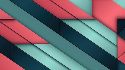 A modern abstract design featuring layered geometric shapes in vibrant coral and teal colors.