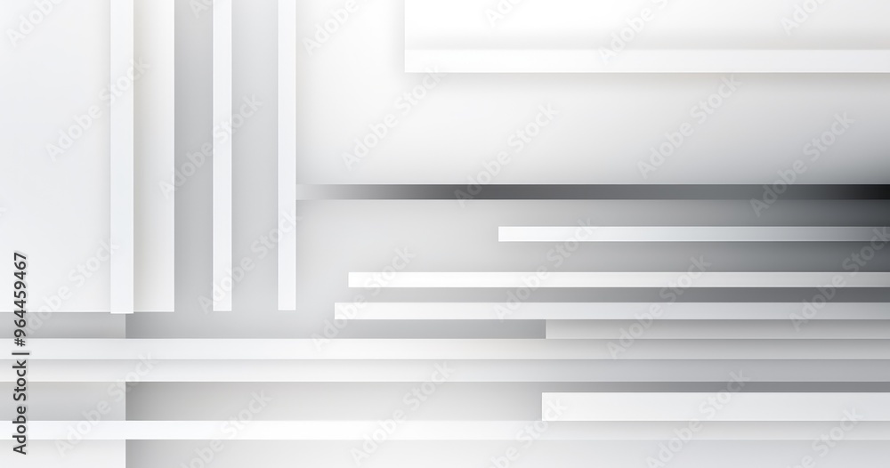 Poster a modern abstract design featuring layered lines and shapes in varying shades of white and gray, cre