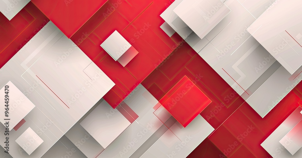Poster A modern abstract design featuring layered red and gray geometric shapes, creating a dynamic visual effect.